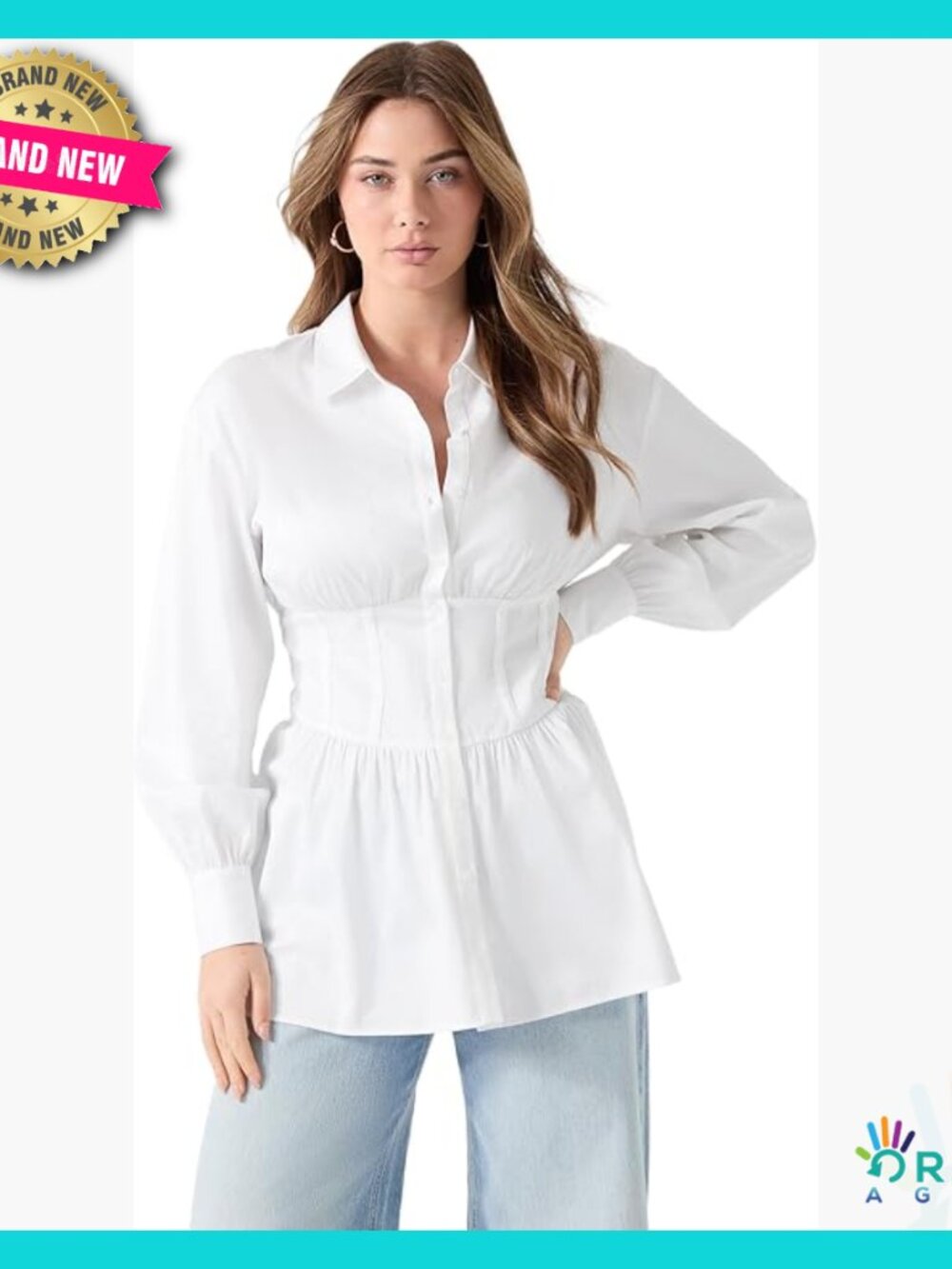 Long Sleeve Corset Button Down Shirt Elegant Flowing Tunic Top Chic